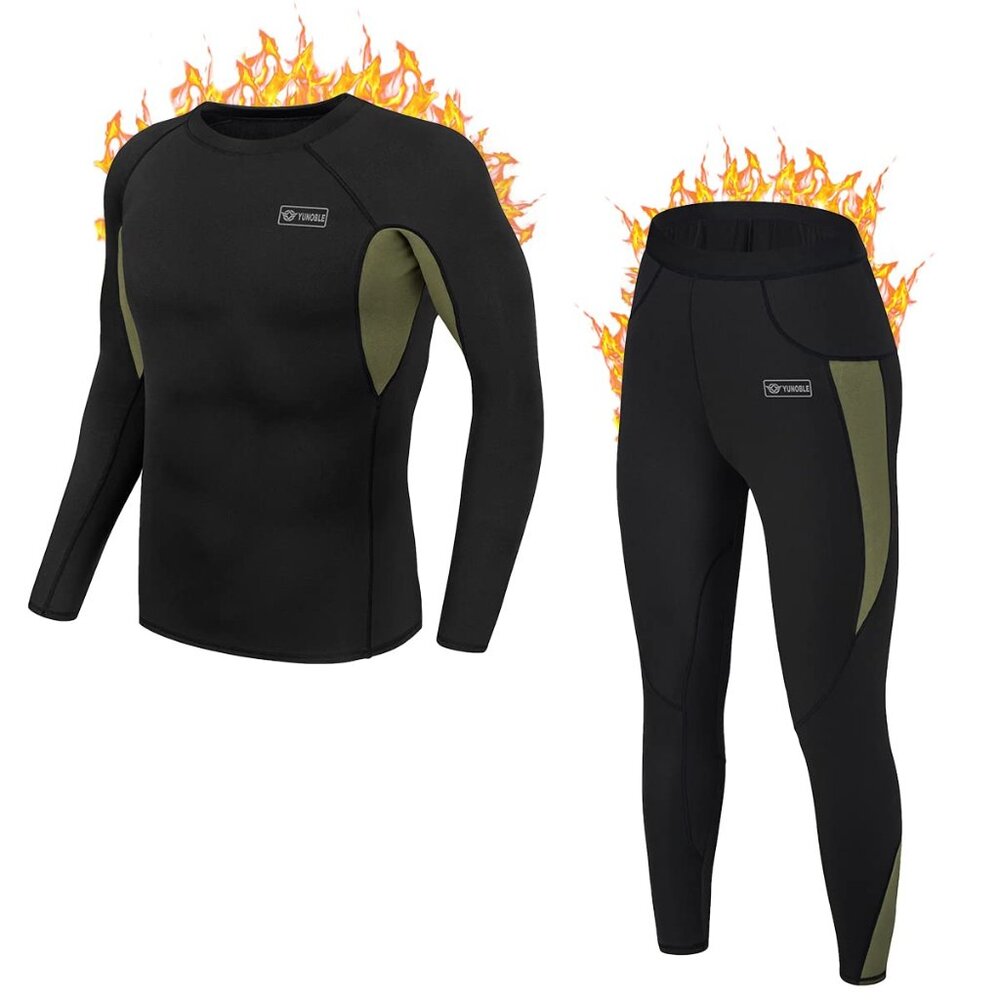 Men's Thermal Underwear Set Fleece Lined Base Layer Quick Drying Outdoor Sports